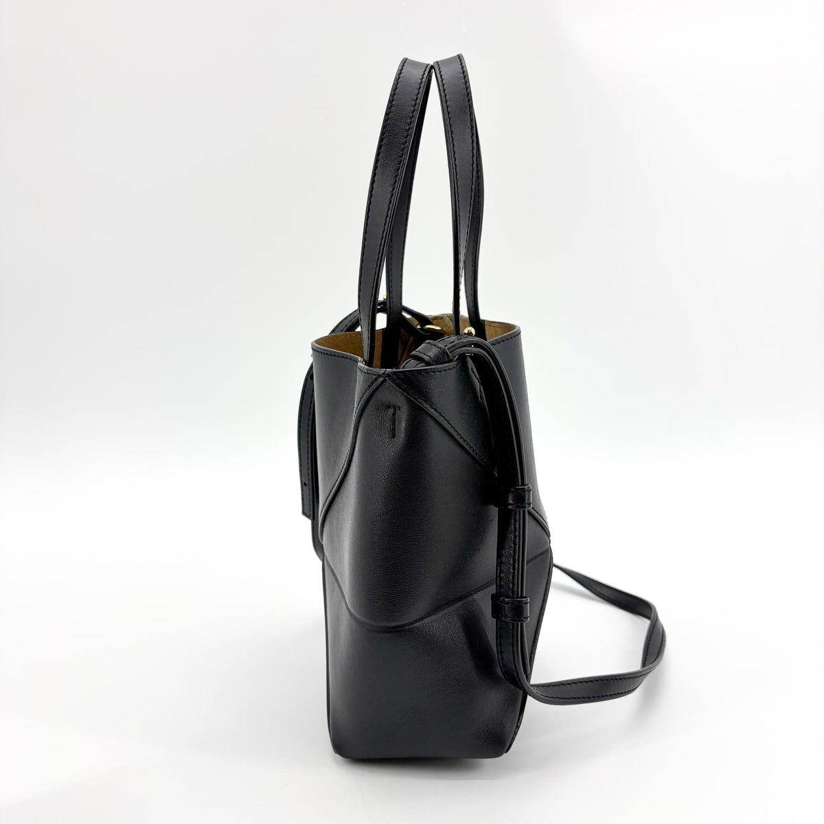 Loewe Puzzle Fold Leather, Black, Leather, Tote Bag