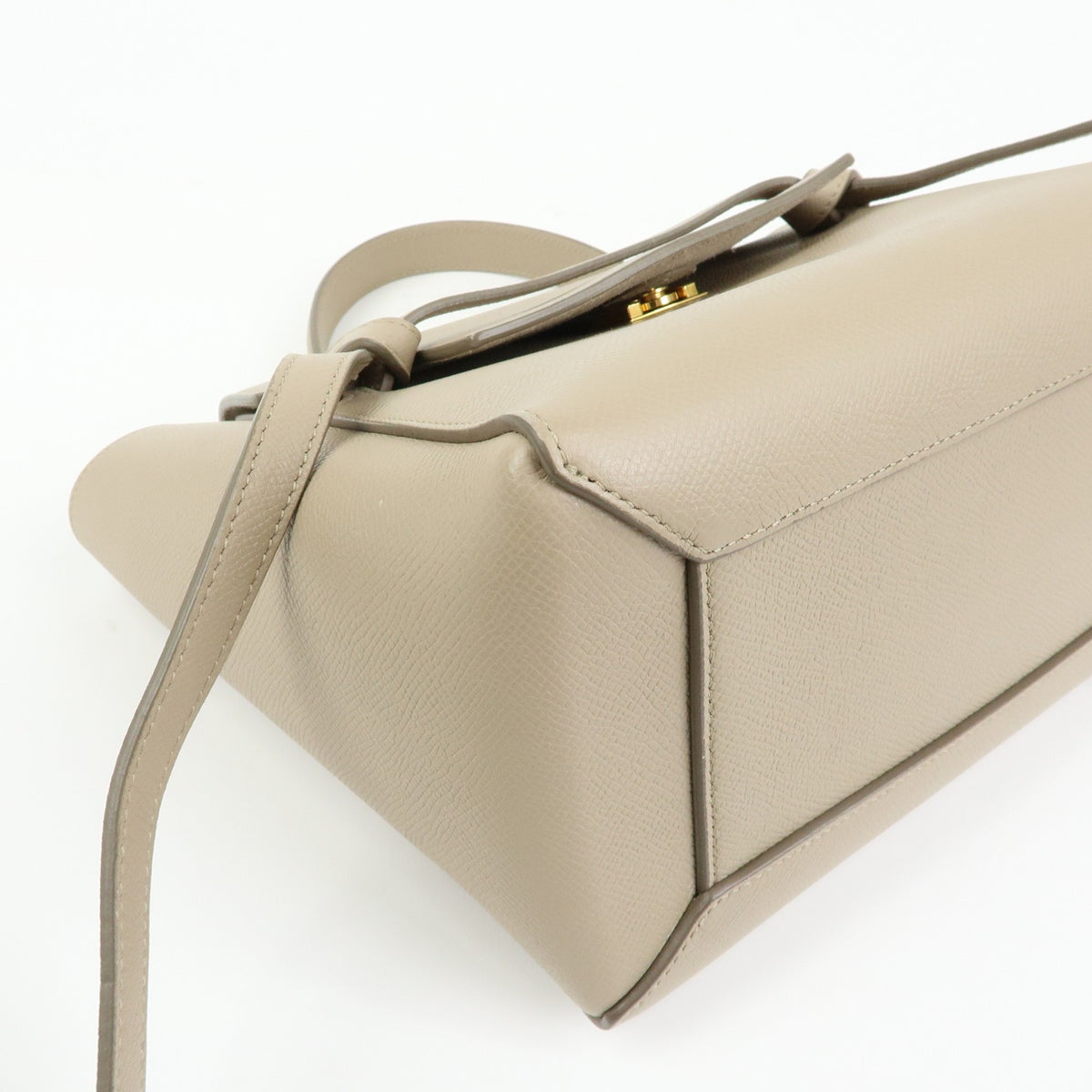 Celine Belt Textured Leather, Beige, Leather, Handbag