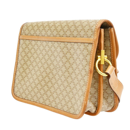Celine Vintage Macadam Circle Logo Canvas and Leather, Beige, PVC, Shoulder Bag