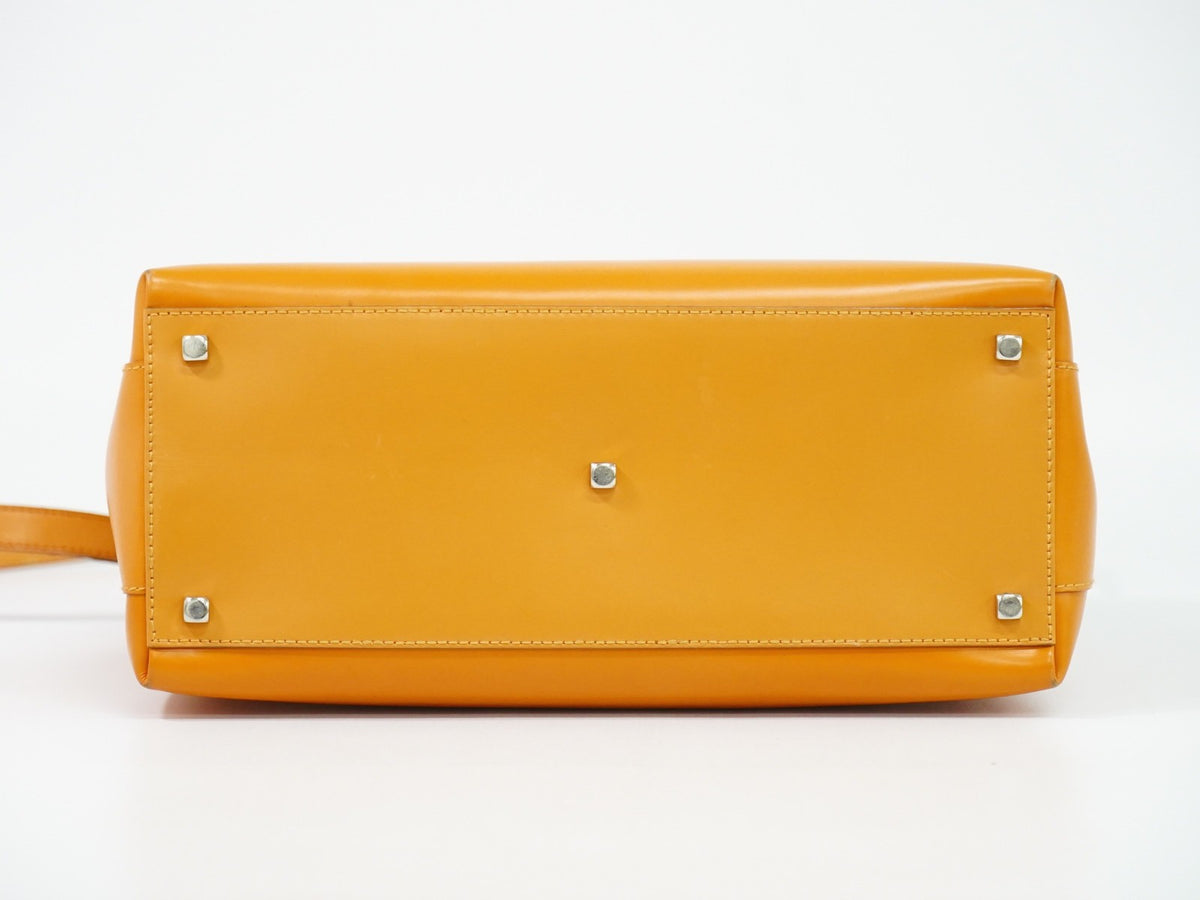 Salvatore Ferragamo Double Gancini Side Buckle Leather, Orange, Leather, Tote Bag