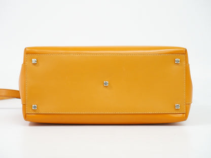 Salvatore Ferragamo Double Gancini Side Buckle Leather, Orange, Leather, Tote Bag
