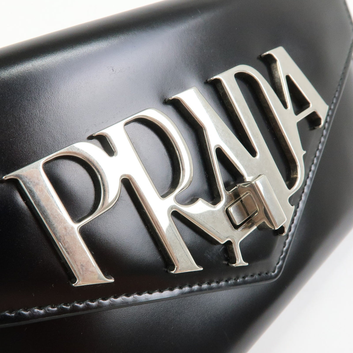 Prada Envelope Logo Clutch Spazzolato Leather, Black, Leather, Clutch