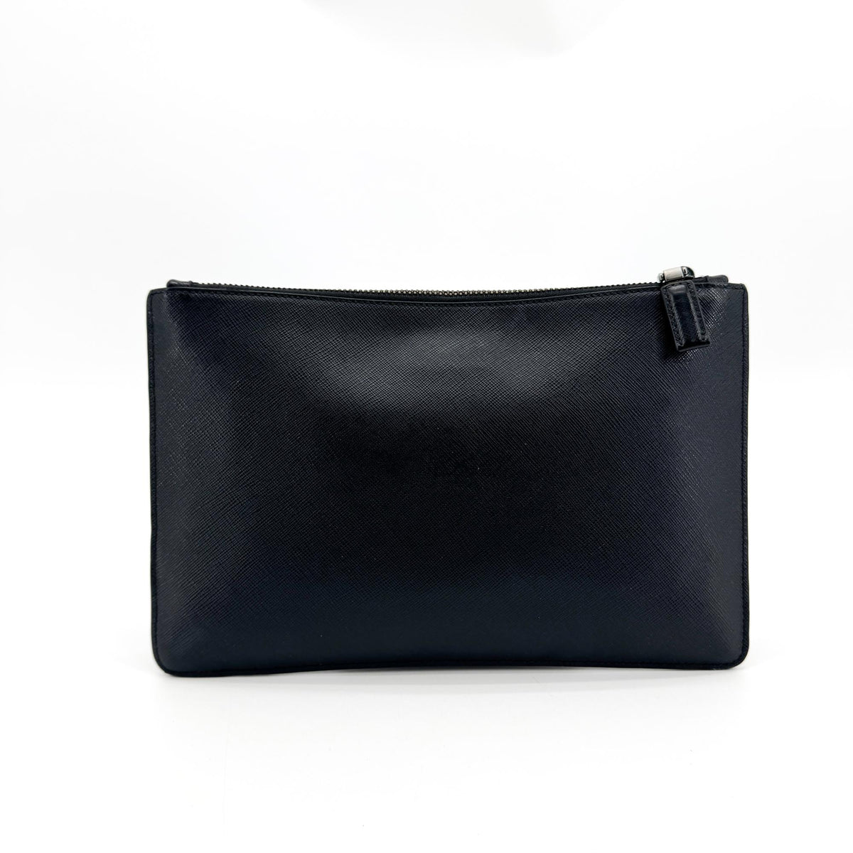 Prada Wristlet Zip Clutch Vitello Daino, Black, Leather, Clutch