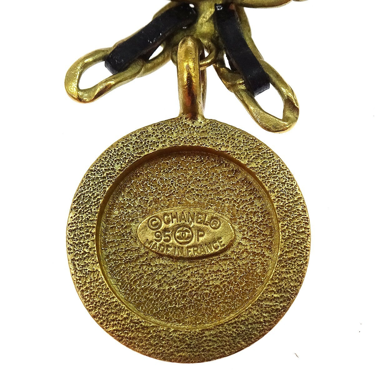 Chanel Vintage Round Medallion Pendant Metal and leather, Gold, Gold Plated, Necklace