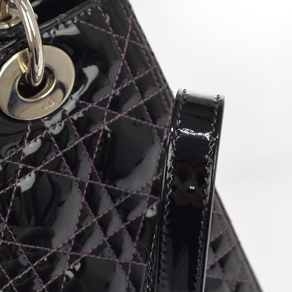 Christian Dior Lady Dior Cannage Quilt Patent, Black, Patent Leather, Handbag