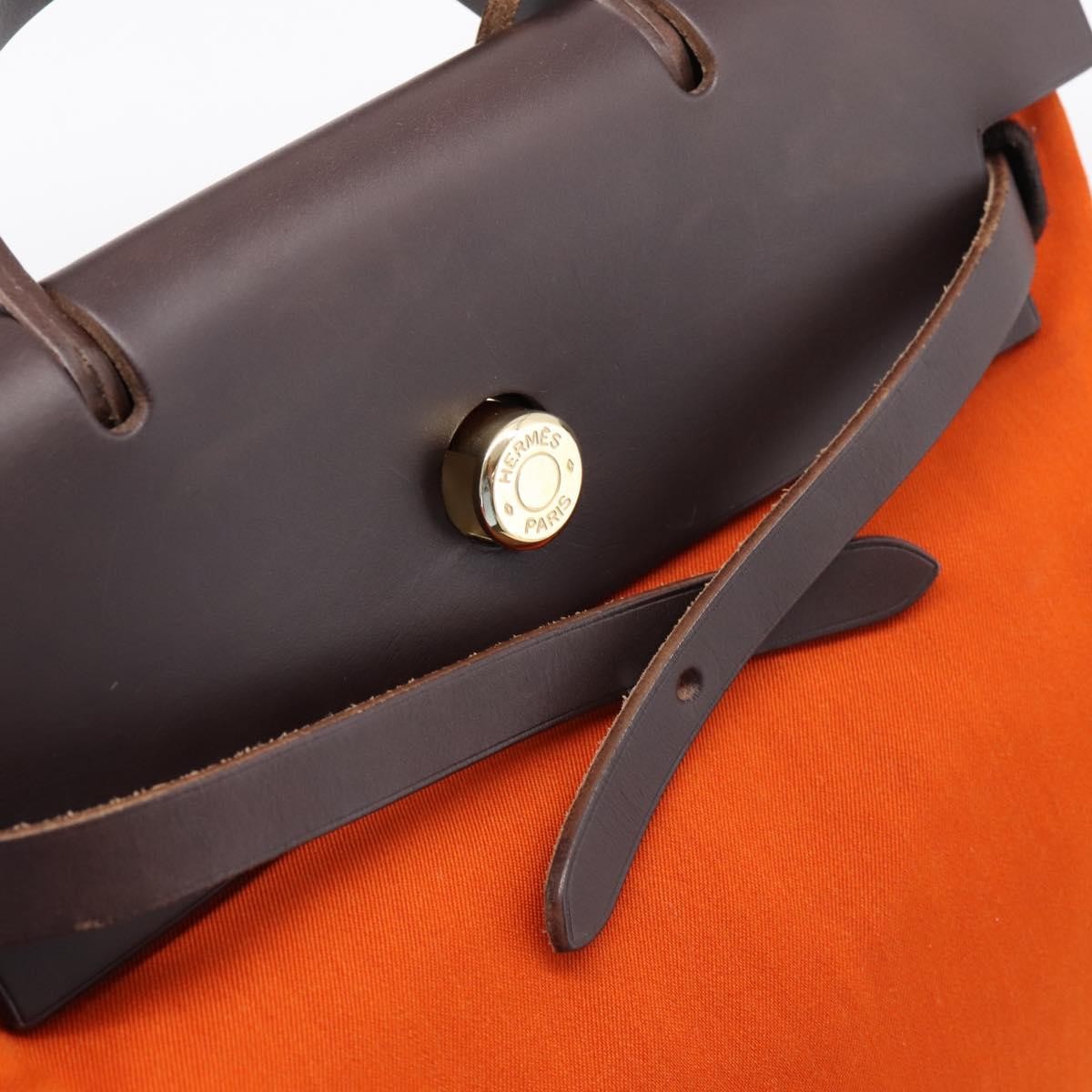 Hermes Herbag A Dos Toile, Orange, Canvas, Backpack