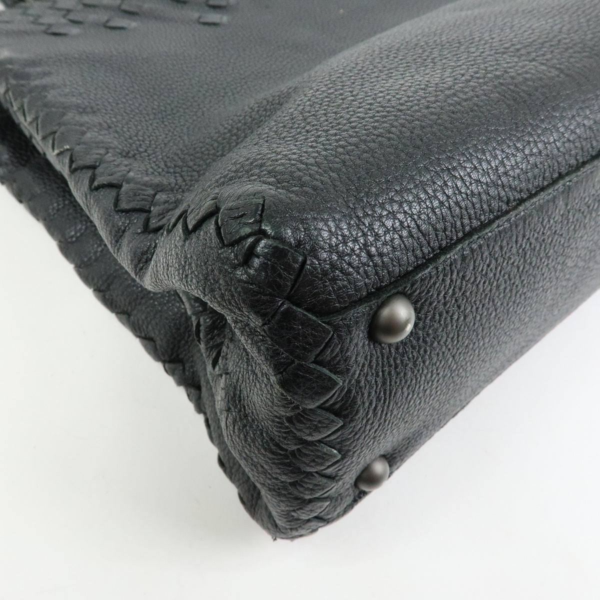 Bottega Veneta A-Shape Leather with Intrecciato Detail, Black, Leather, Tote Bag