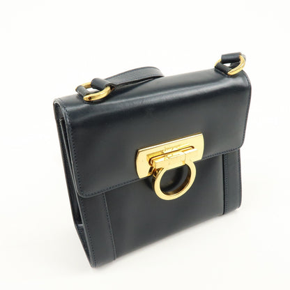 Salvatore Ferragamo Vintage Gancini Flap Leather, Navy, Leather, Shoulder Bag