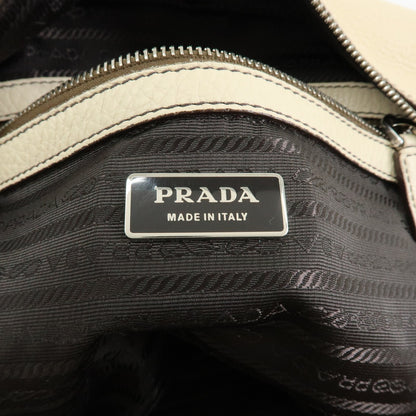 Prada Embossed Logo Bauletto Vitello Daino, Beige, Leather, Handbag
