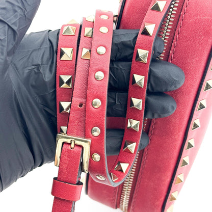 Valentino Garavani Rockstud Camera Leather, Red, Leather, Crossbody Bag