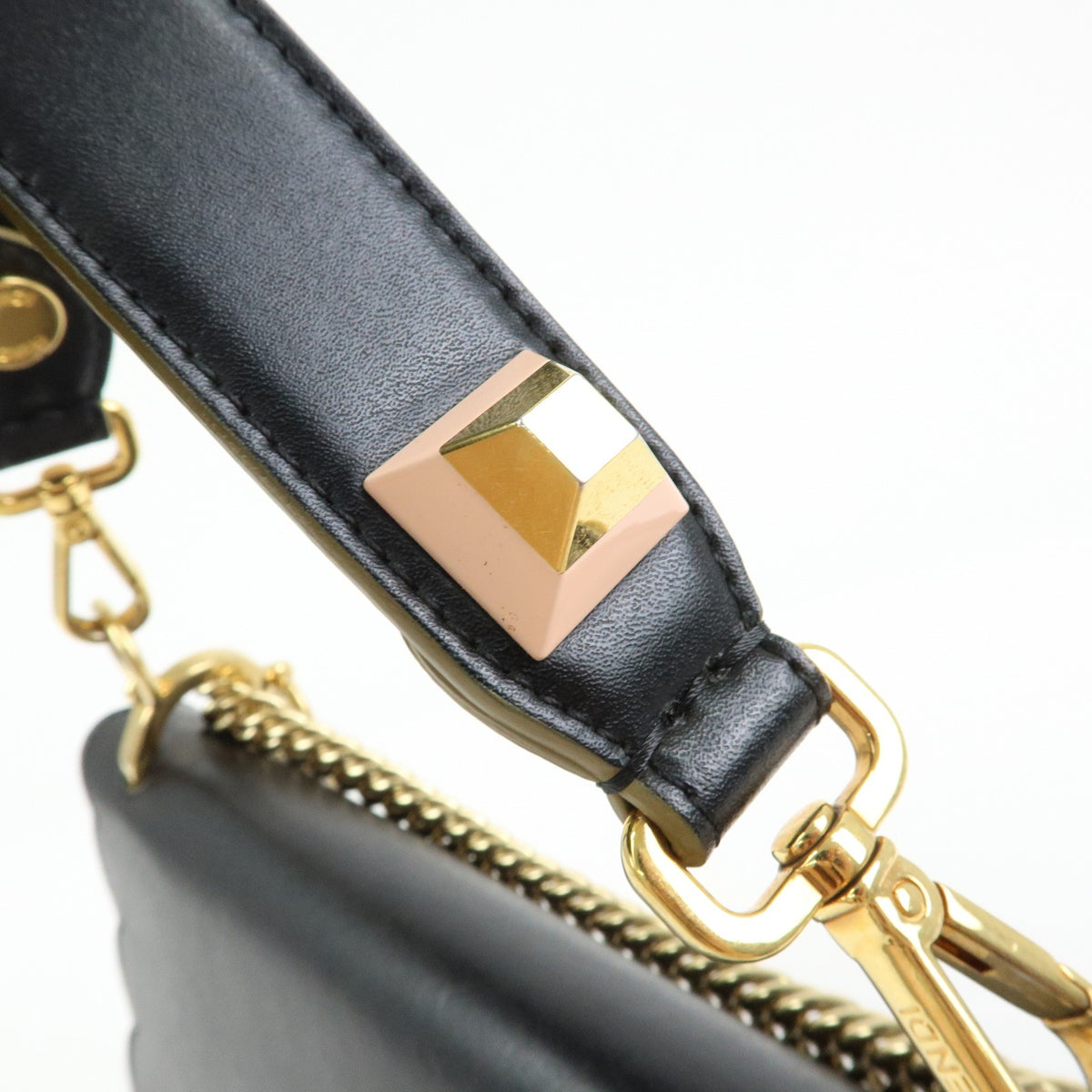 Fendi Kan I Leather, Black, Leather, Shoulder Bag