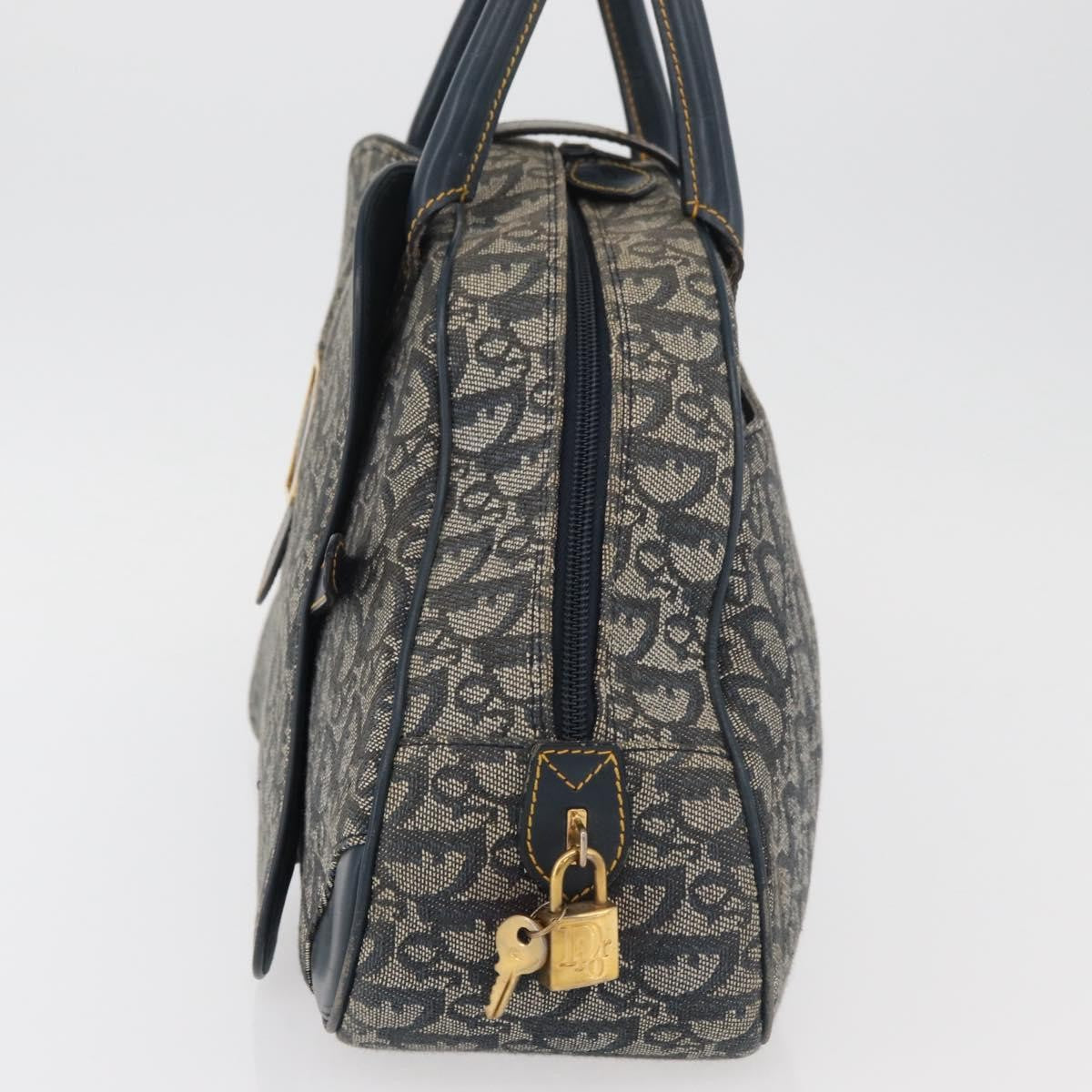 Christian Dior Vintage Saddle Bowler Diorissimo Canvas, Navy, Canvas, Handbag