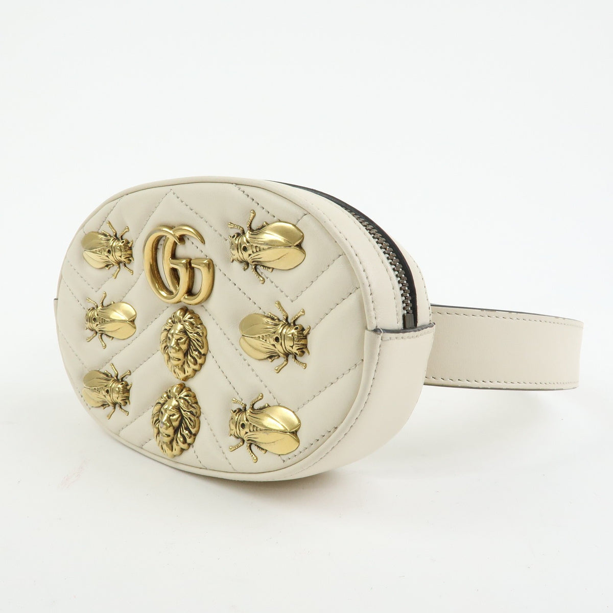 Gucci GG Marmont Belt Embellished Matelasse Leather, Beige, Leather, Handbag