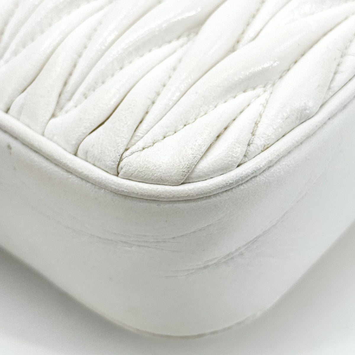 Miu Miu Matelassé Nappa Leather Top Handle Bag Leather, White, Leather, Clutch