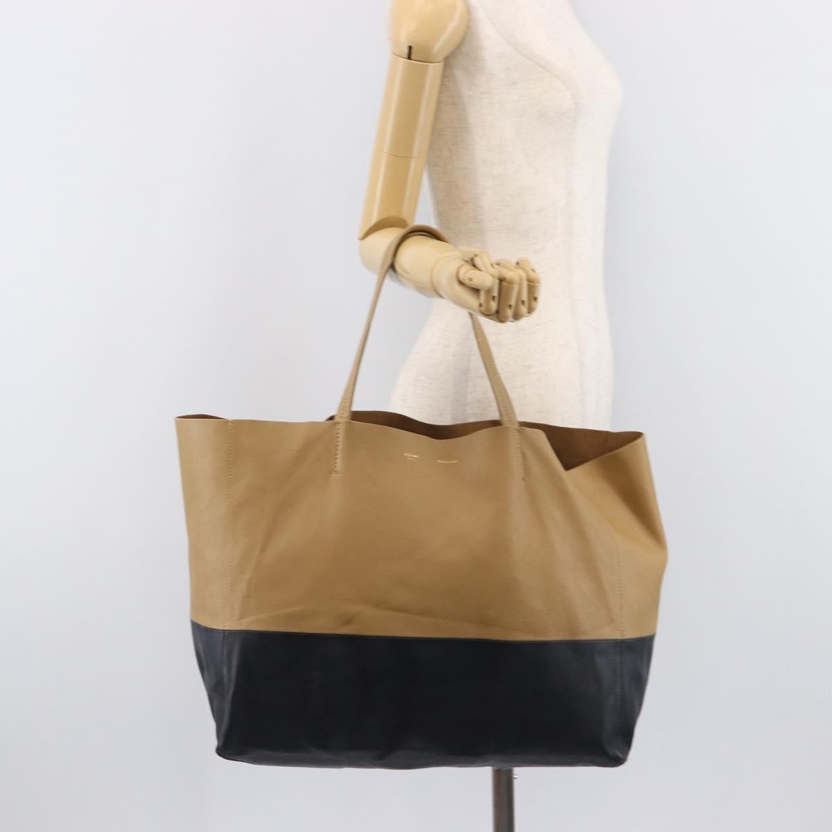 Celine Horizontal Bi-Cabas Leather, Beige, Leather, Tote Bag