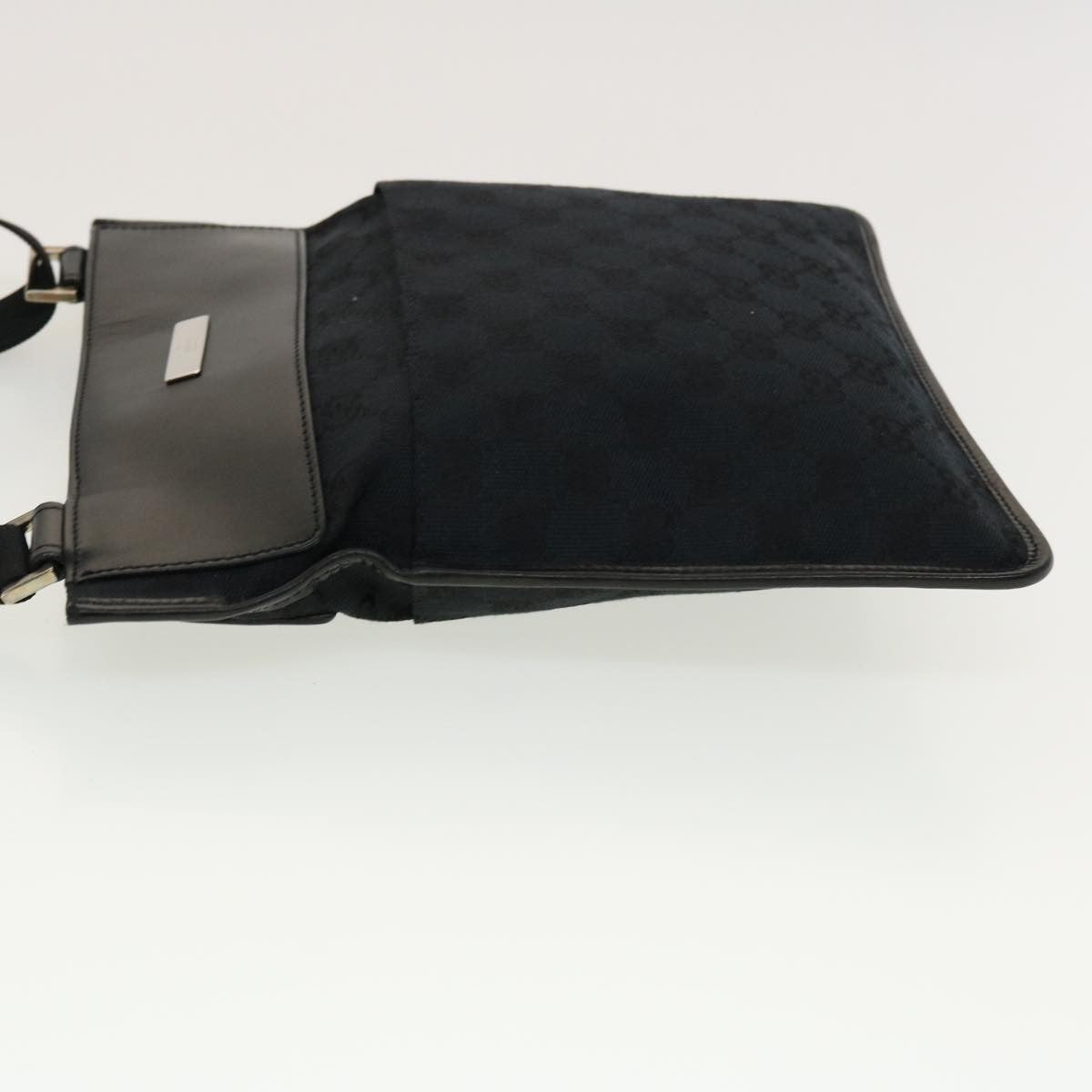 Gucci Vintage Flat Messenger GG Canvas and Leather, Black, Canvas, Handbag