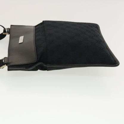 Gucci Vintage Flat Messenger GG Canvas and Leather, Black, Canvas, Handbag