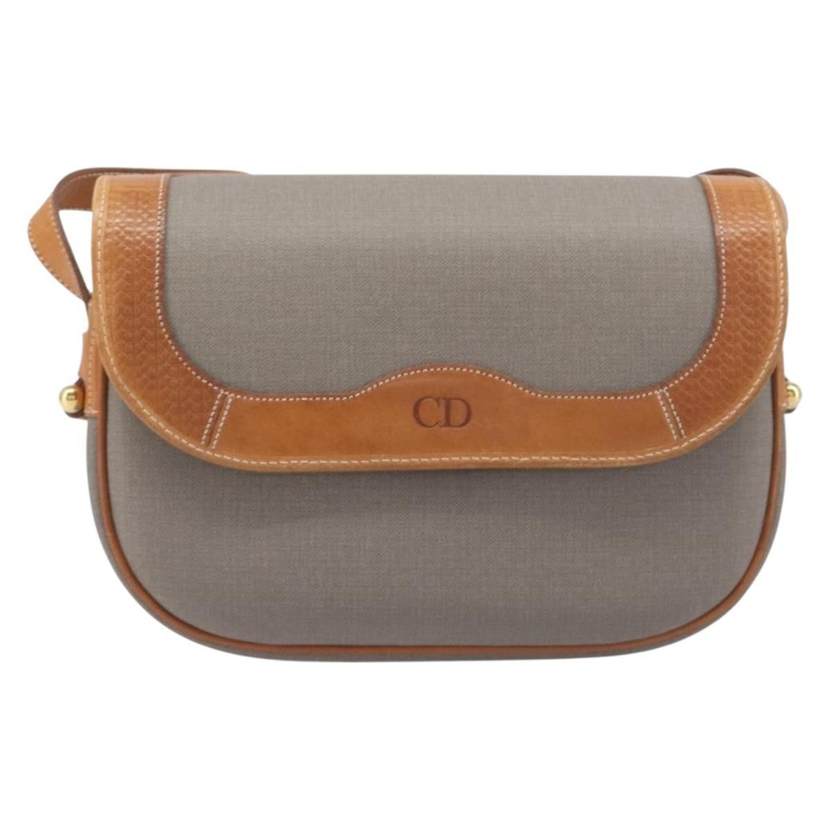 Christian Dior Vintage CD Logo Canvas and leather, Gray, Canvas, Shoulder Bag