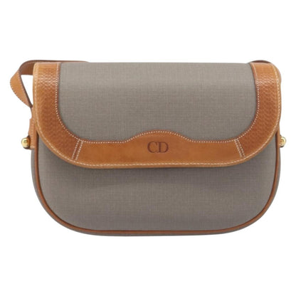 Christian Dior Vintage CD Logo Canvas and leather, Gray, Canvas, Shoulder Bag