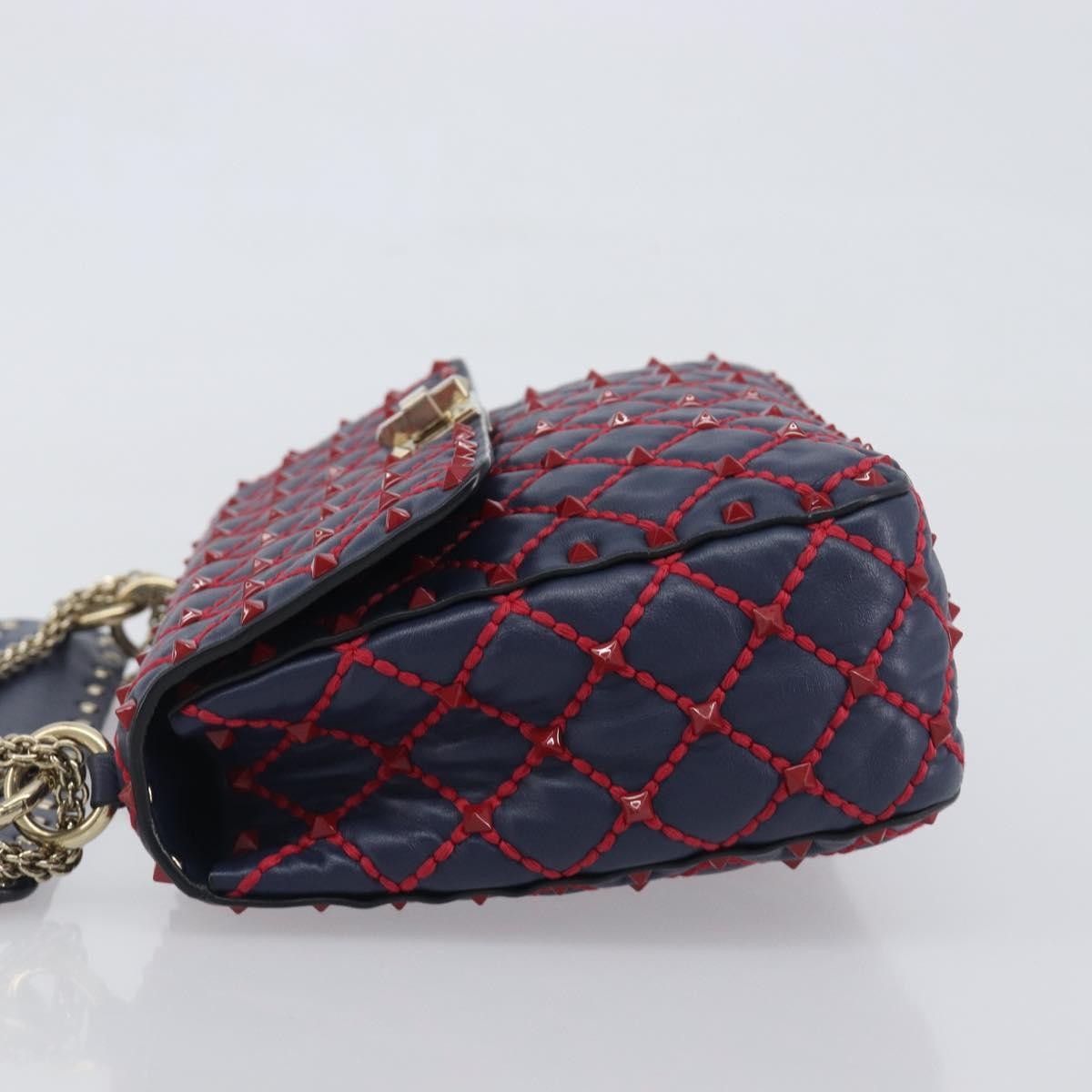 Valentino Garavani Rockstud Spike Flap Quilted Leather, Navy, Leather, Shoulder Bag