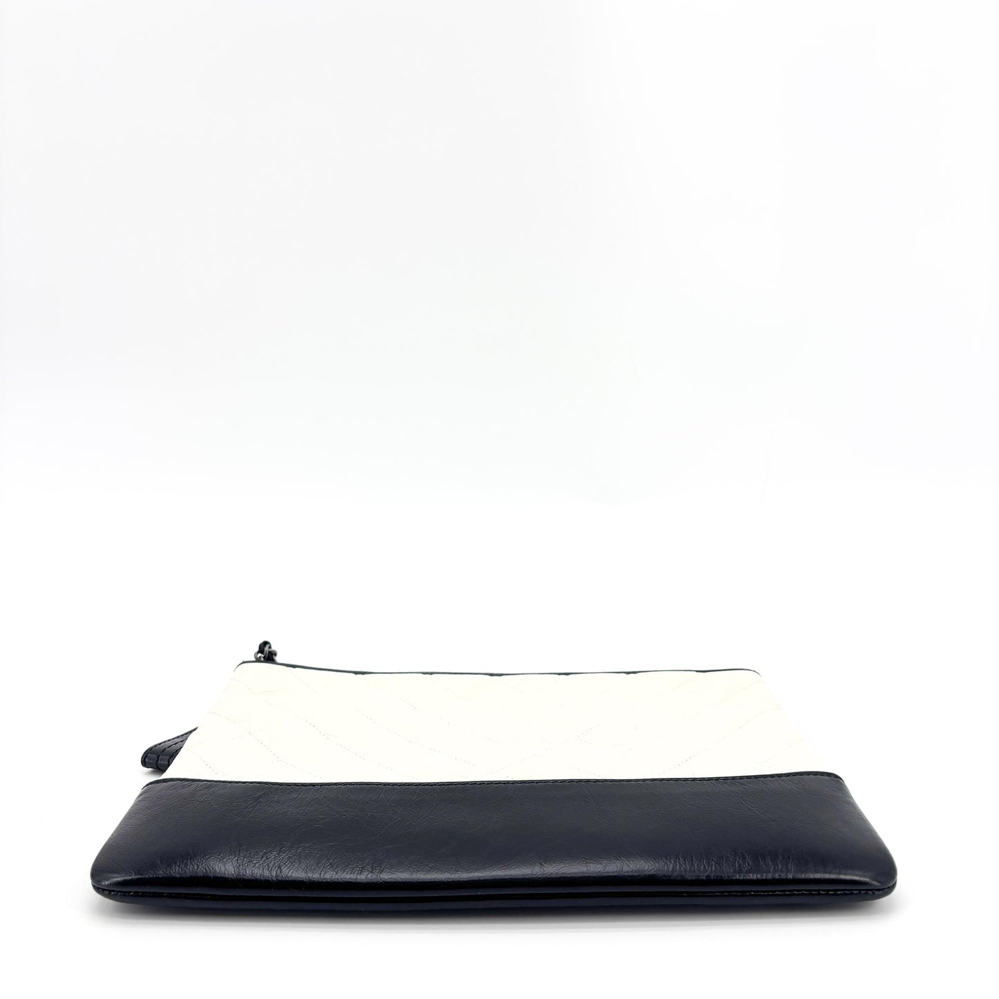 Chanel Gabrielle O Case Clutch Quilted Aged Calfskin, Black, Leather, Clutch