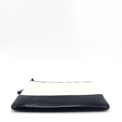 Chanel Gabrielle O Case Clutch Quilted Aged Calfskin, Black, Leather, Clutch