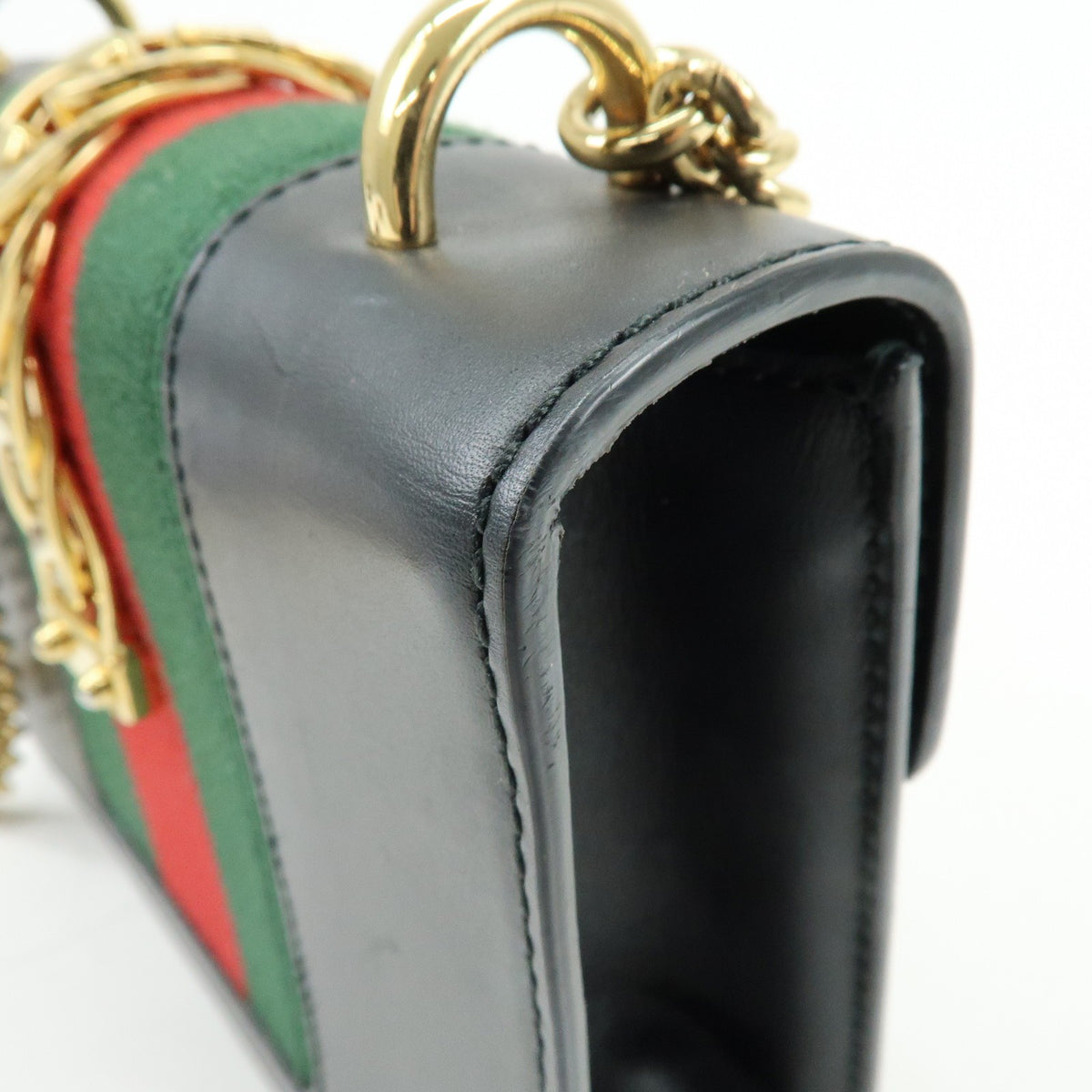 Gucci Sylvie Chain Leather, Black, Leather, Shoulder Bag