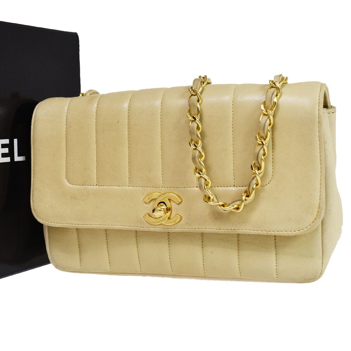 Chanel Mademoiselle, Beige, Leather, shoulder