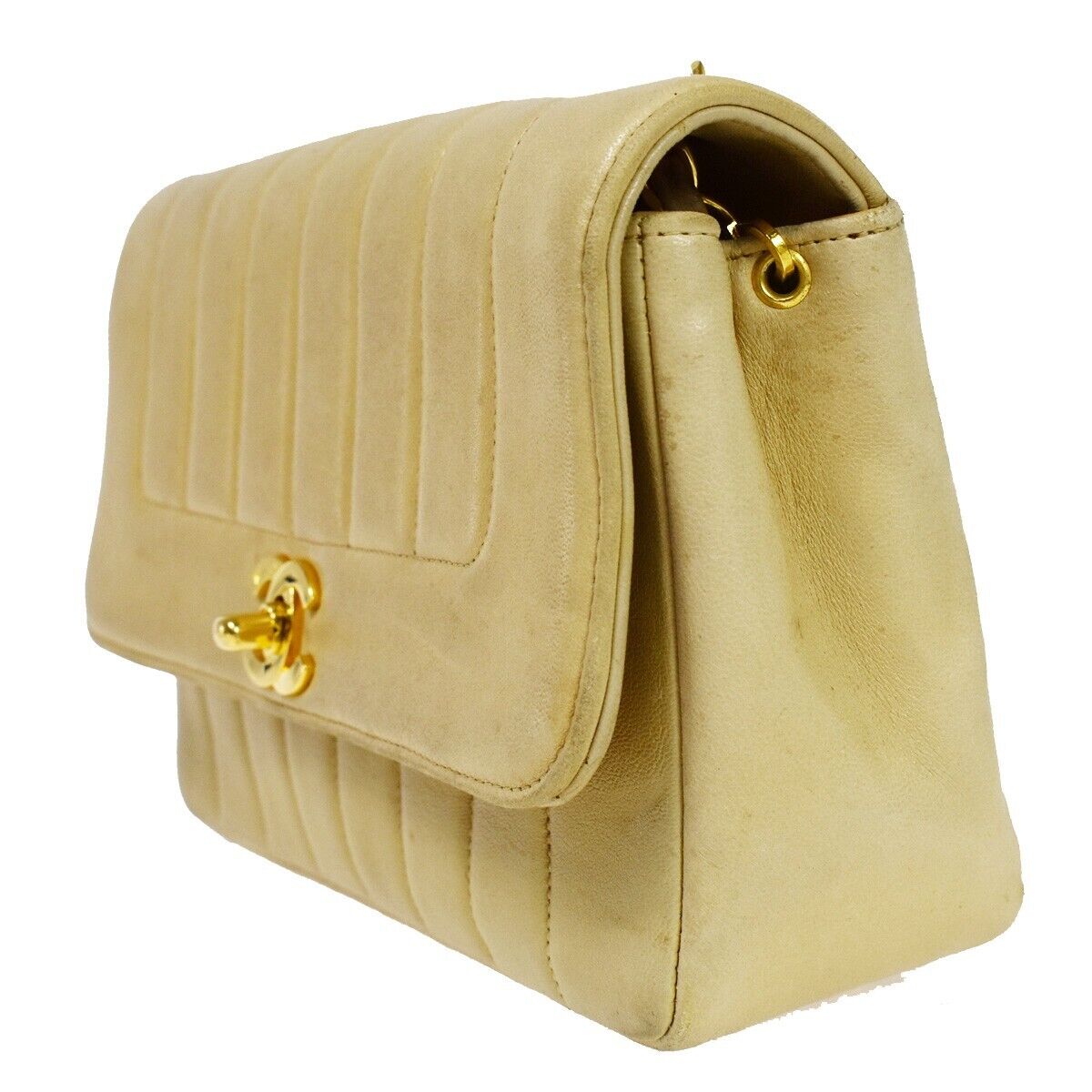 Chanel Mademoiselle, Beige, Leather, shoulder