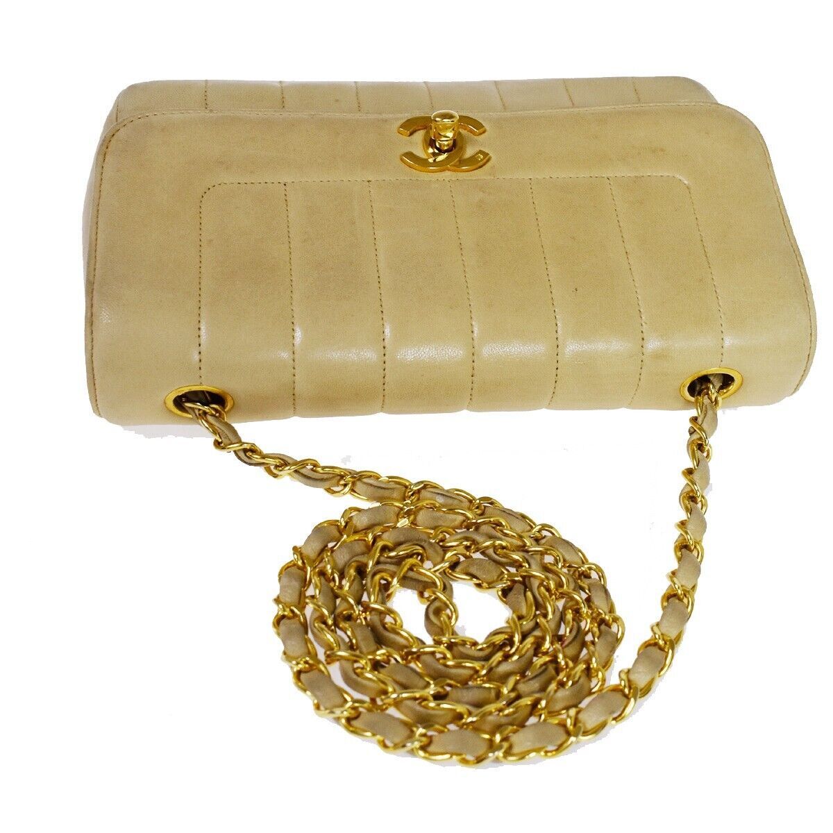 Chanel Mademoiselle, Beige, Leather, shoulder