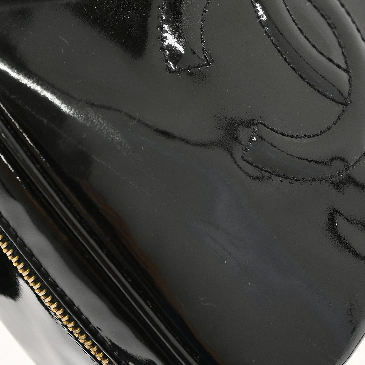 Chanel Vintage Timeless Zip Around Vanity Case Patent, Black, Patent Leather, Handbag