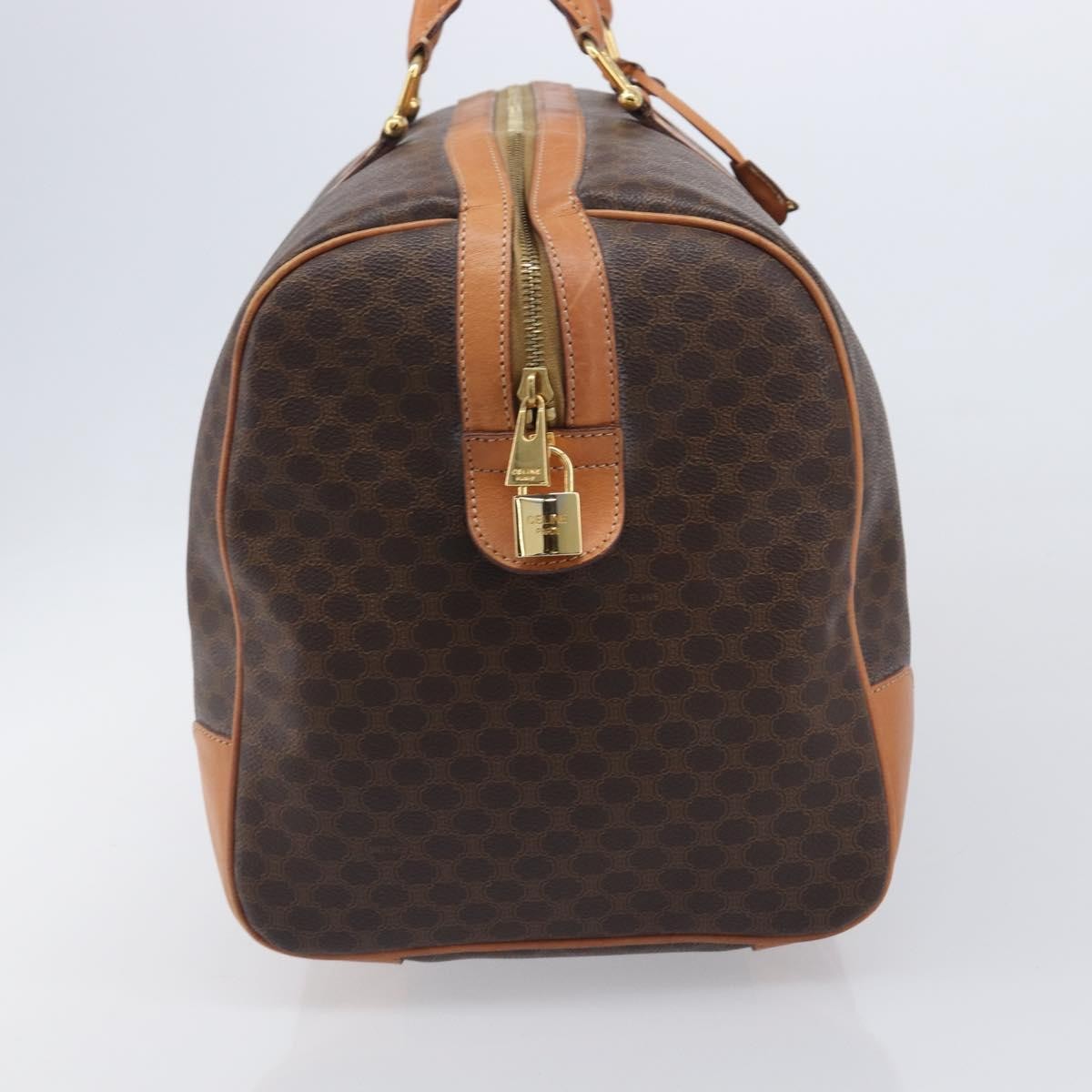 Celine Vintage Duffle Macadam Coated Canvas, Brown, Canvas, Handbag