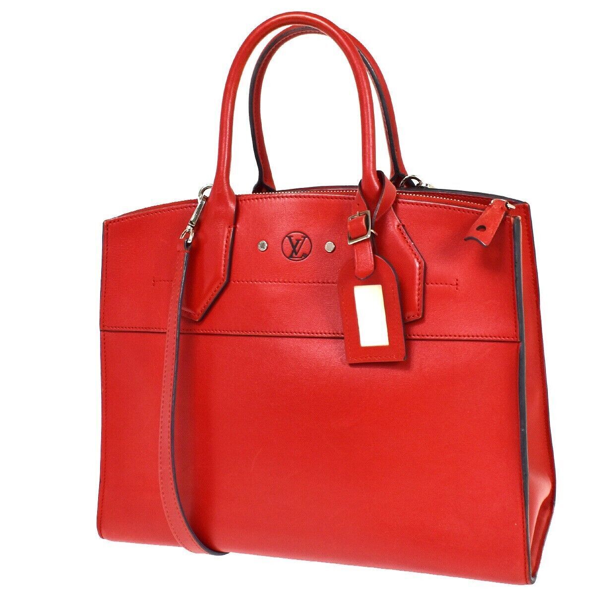 Louis Vuitton City steamer, Red, Leather, handbag