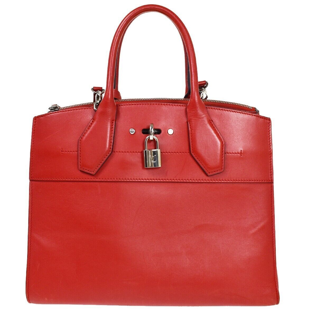 Louis Vuitton City steamer, Red, Leather, handbag