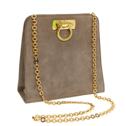 Salvatore Ferragamo Vintage Gancini Chain Suede, Brown, Suede, Shoulder Bag