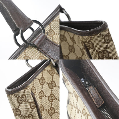 Gucci Vintage Ring Tote GG Canvas with Leather, Brown, Canvas, Tote Bag