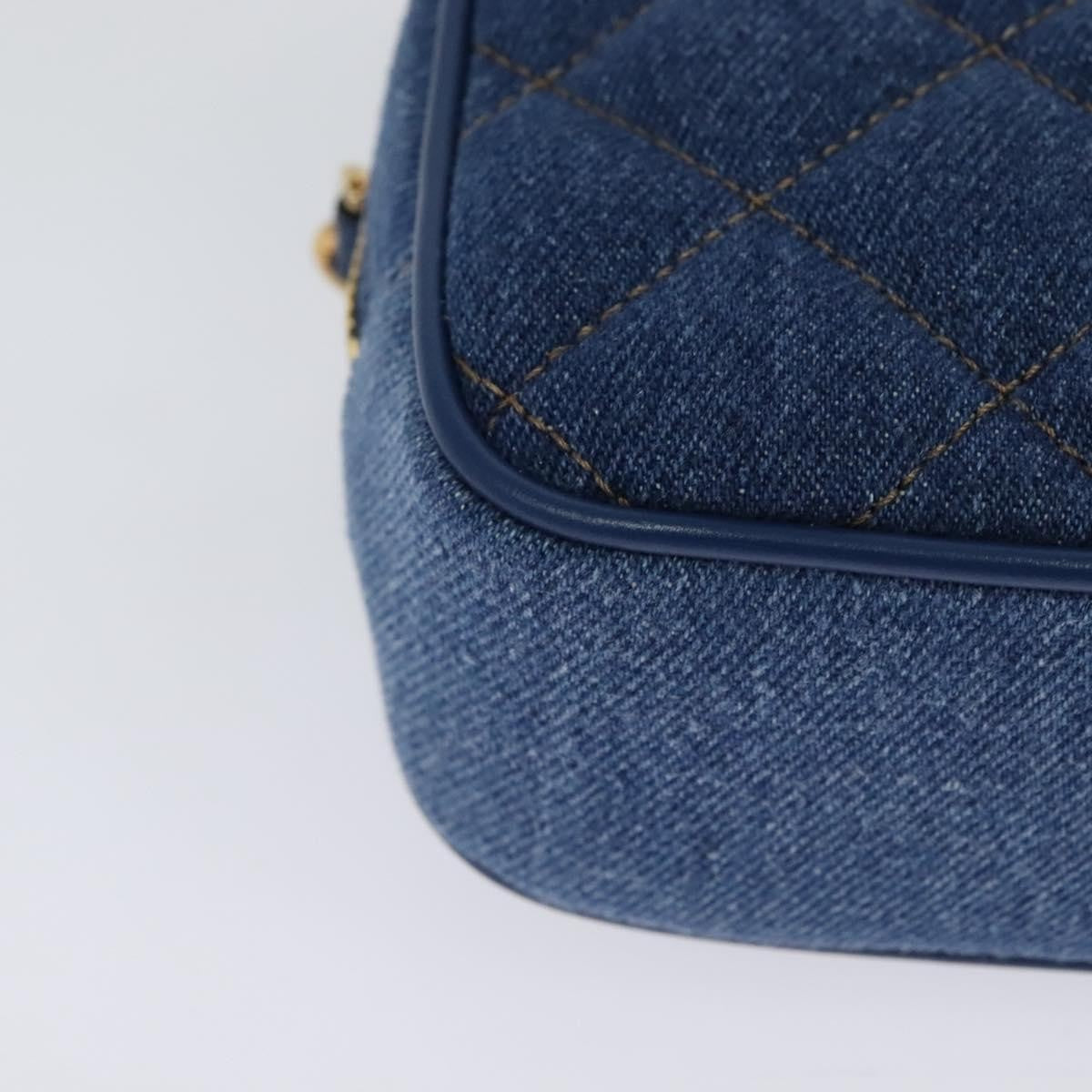 Versace Medusa Icon Front Slip Pocket Camera Quilted Denim, Blue, Canvas, Shoulder Bag