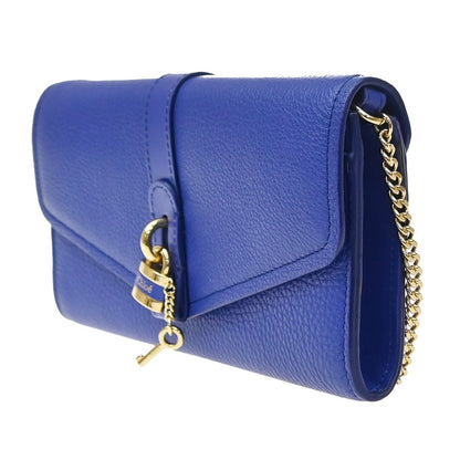 Chloe Aby Chain Leather, Blue, Leather, Shoulder Bag