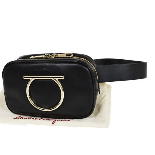 Salvatore Ferragamo Gancini, Black, Leather, shoulder