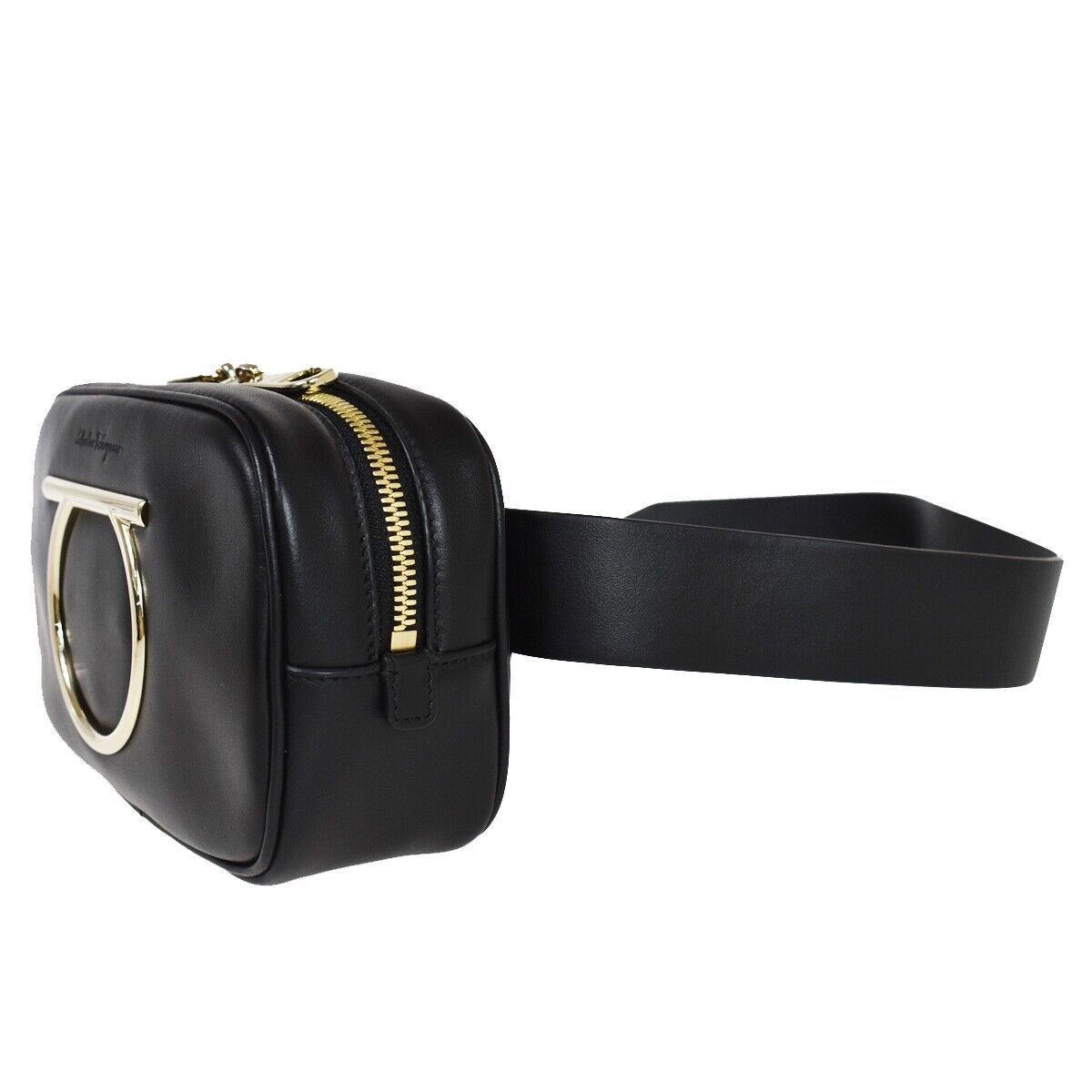 Salvatore Ferragamo Gancini, Black, Leather, shoulder