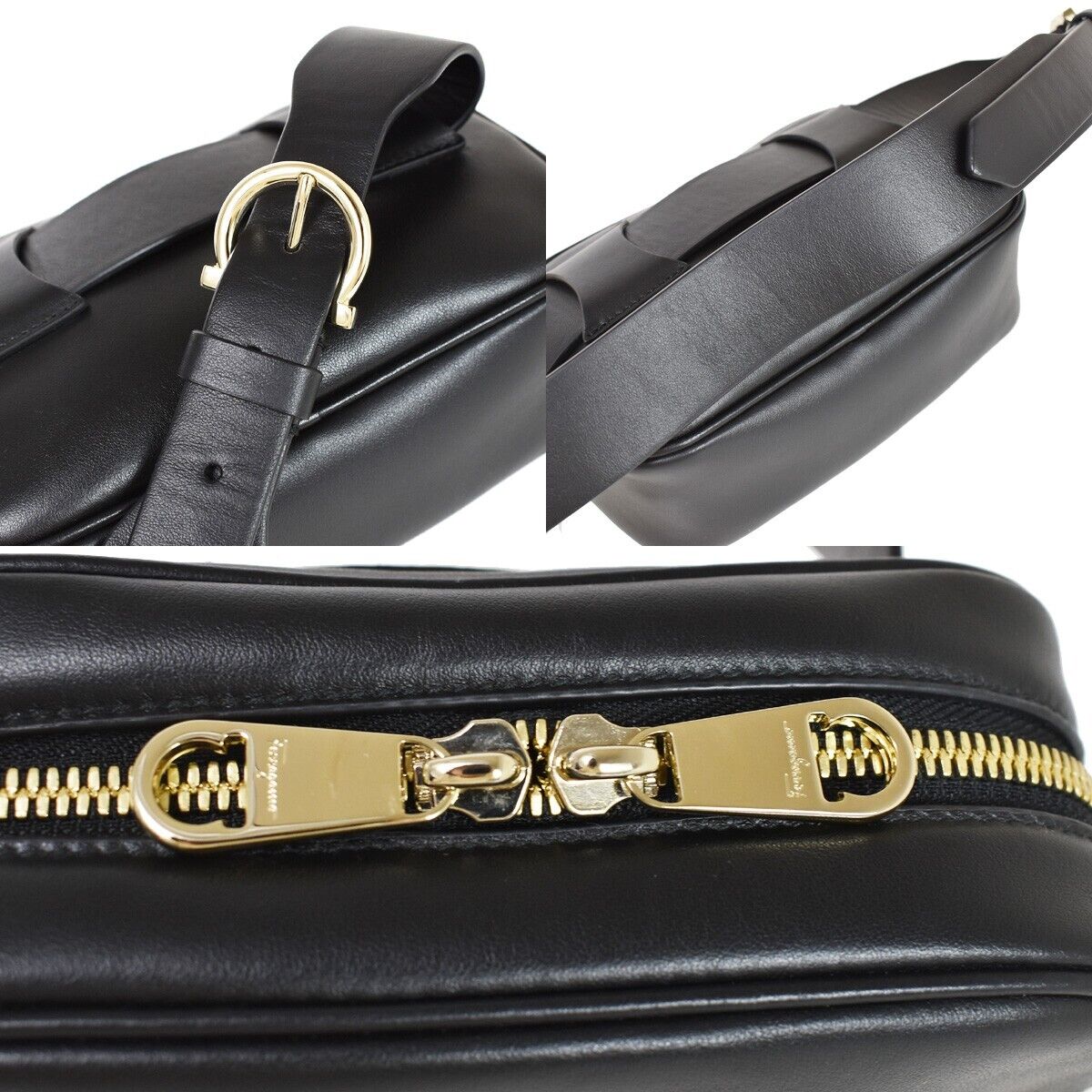 Salvatore Ferragamo Gancini, Black, Leather, shoulder