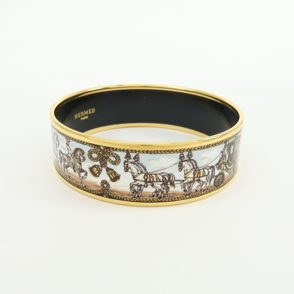Hermes Caleche Bangle Enamel, Multicolour, Gold Plated, Bracelet