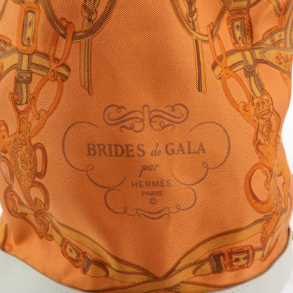 Hermes Soie Cool Printed Silk and Calfskin, Orange, Silk, Handbag