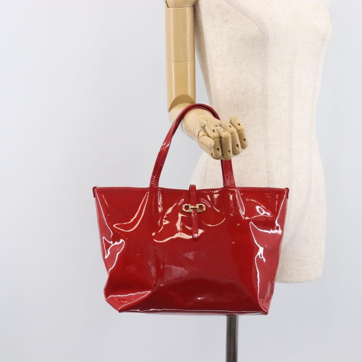 Salvatore Ferragamo Gancini Tote Patent Leather, Red, Patent Leather, Tote Bag