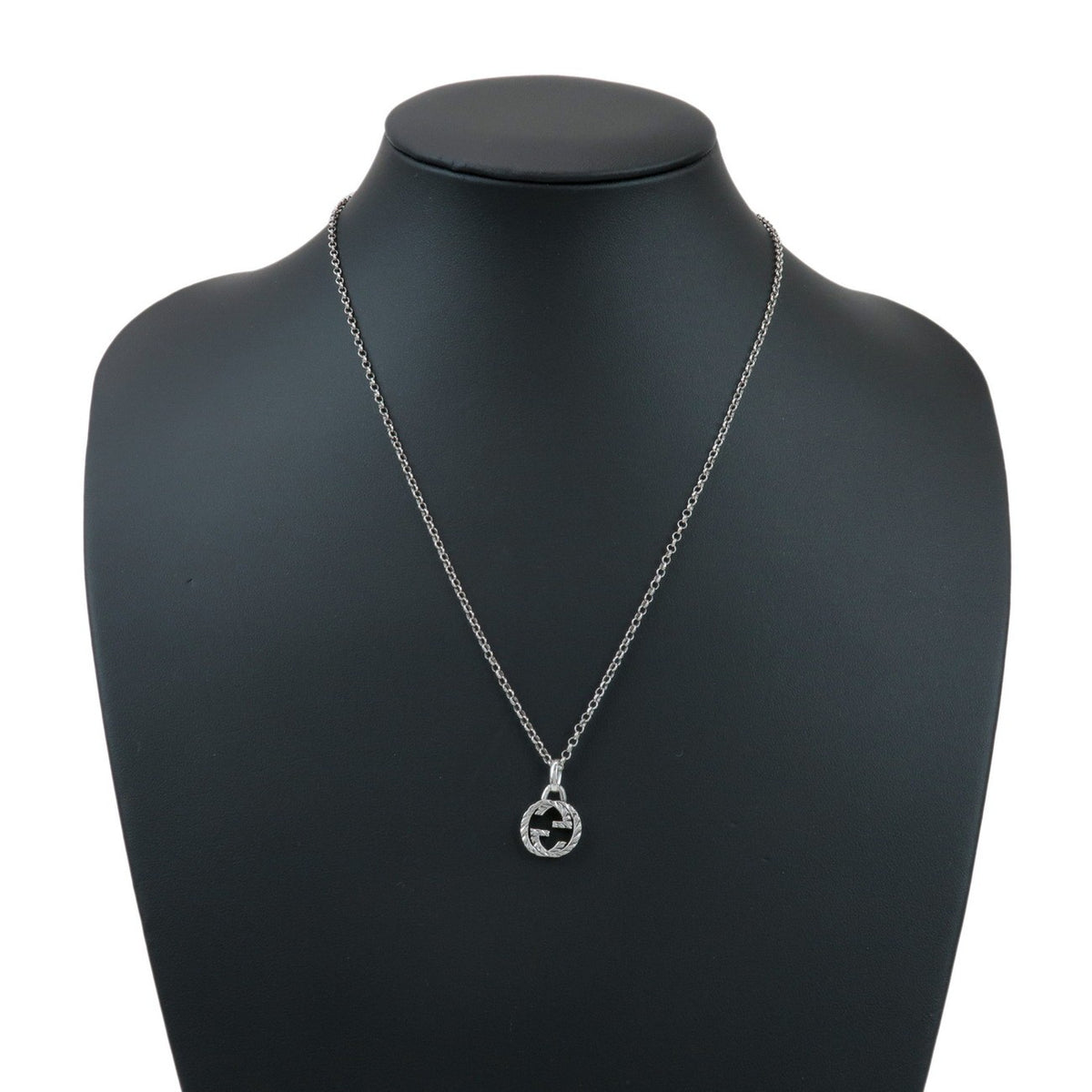 Gucci Engraved Interlocking G Chain Link Pendant Sterling Silver, Silver, Silver, Necklace