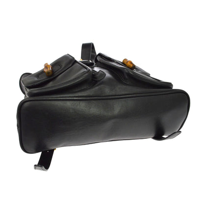 Gucci Vintage Bamboo Leather, Black, Leather, Backpack