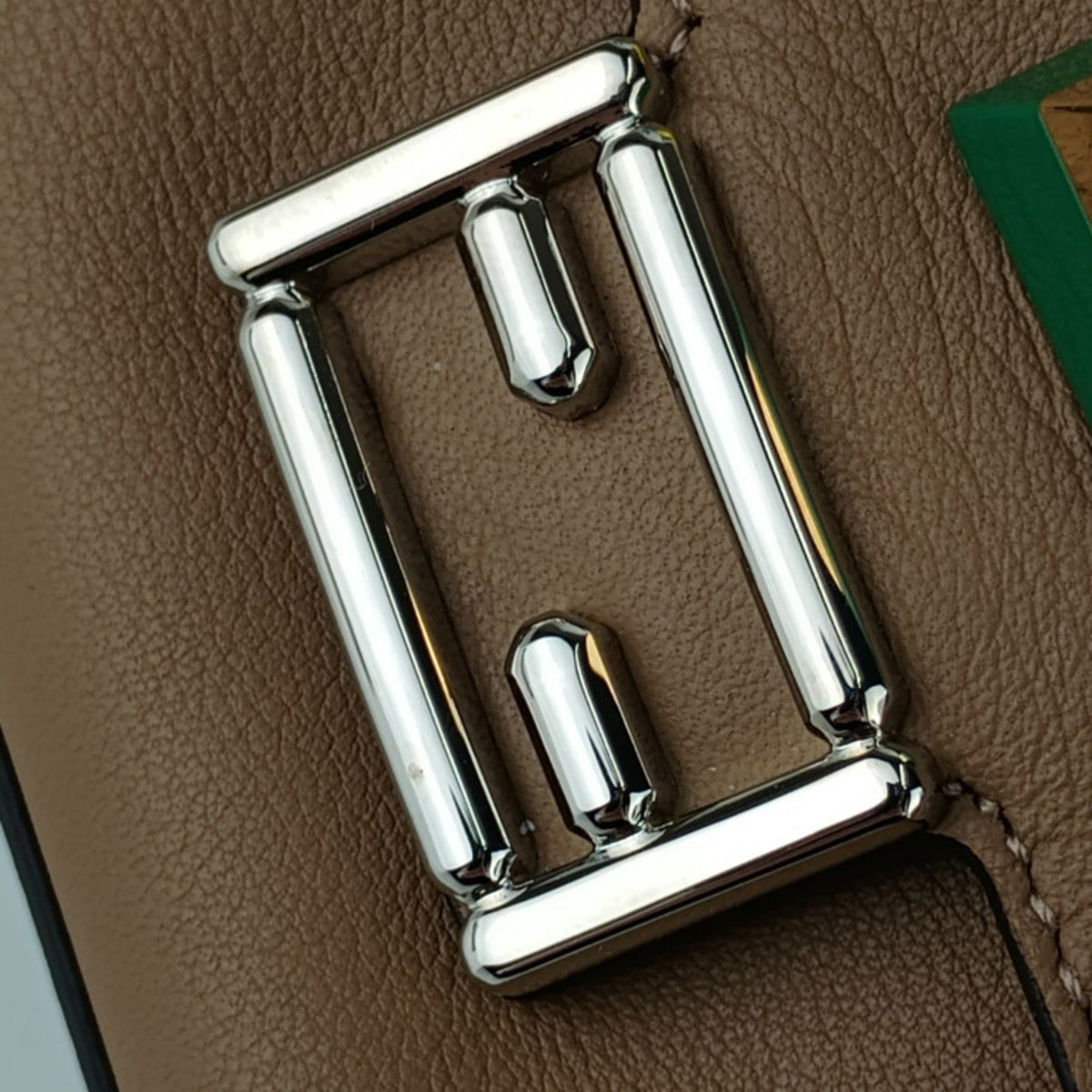 Fendi Chain Baguette Charm Leather, Beige, Leather, Handbag