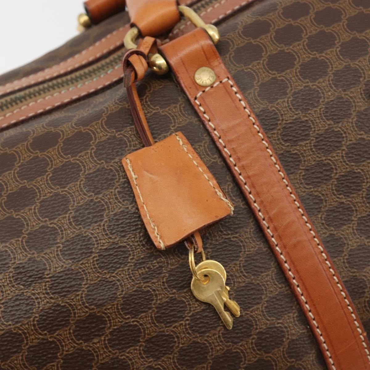 Celine Vintage Duffle Macadam Coated Canvas, Brown, Canvas, Handbag
