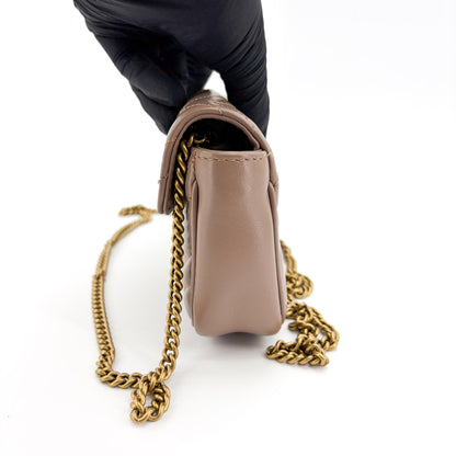 Gucci GG Marmont Flap Chevron Leather, Beige, Leather, Shoulder Bag