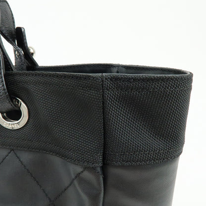 Chanel Biarritz Quilted Coated Canvas, Black, Leather, Tote Bag